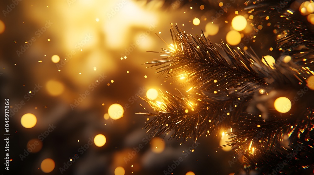 Poster abstract golden bokeh lights with sparkling glitter texture, creating a festive and glamorous backgr