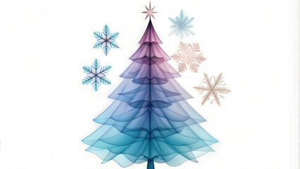 Obraz premium Stylized Christmas tree with gradient layers and snowflakes on a white background