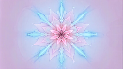 Obraz premium Beautiful abstract snowflake design in pastel colors on a soft pink background 