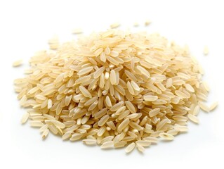 Obraz premium A pile of uncooked jasmine rice grains on a white background