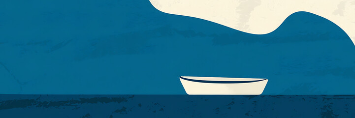 Minimalist boat on blue and white abstract background  perfect for summer vacation   