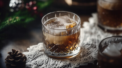 Christmas Dinner with Whiskey in a Rocks Glass