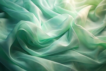 Fototapeta premium Soft play of light and shadow on translucent green fabric in pastel tones evokes calm and serenity