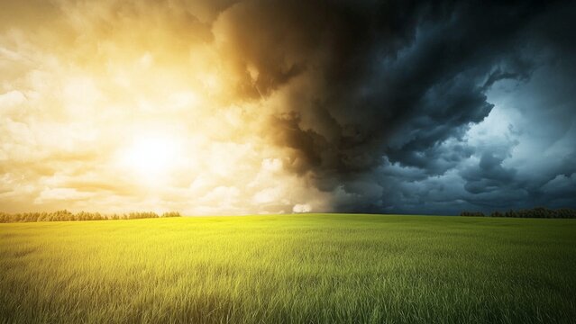 A dark stormy cloud looming over a bright sunny field, symbolizing emotional turmoil amidst happiness