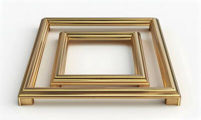 Two golden picture frames, one inside the other, isolated on a white background.