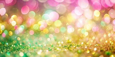 Fototapeta premium soft spring bokeh light blur background in pink green and gold colors macro