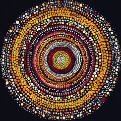 Vibrant dot painting with circular patterns.