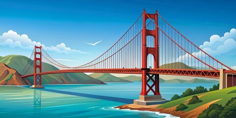 Fototapeta premium Golden Gate Bridge Landscape with Blue Sky and Clouds, San Francisco, California , bridge, california