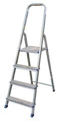Aluminum painting ladder stained with paint on isolated background.