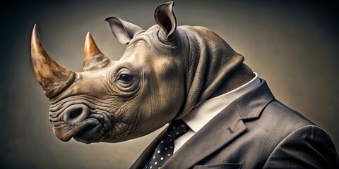 Obraz premium The Business Rhino A Close-Up Portrait of a Rhino Wearing a Suit, Rhino, Suit