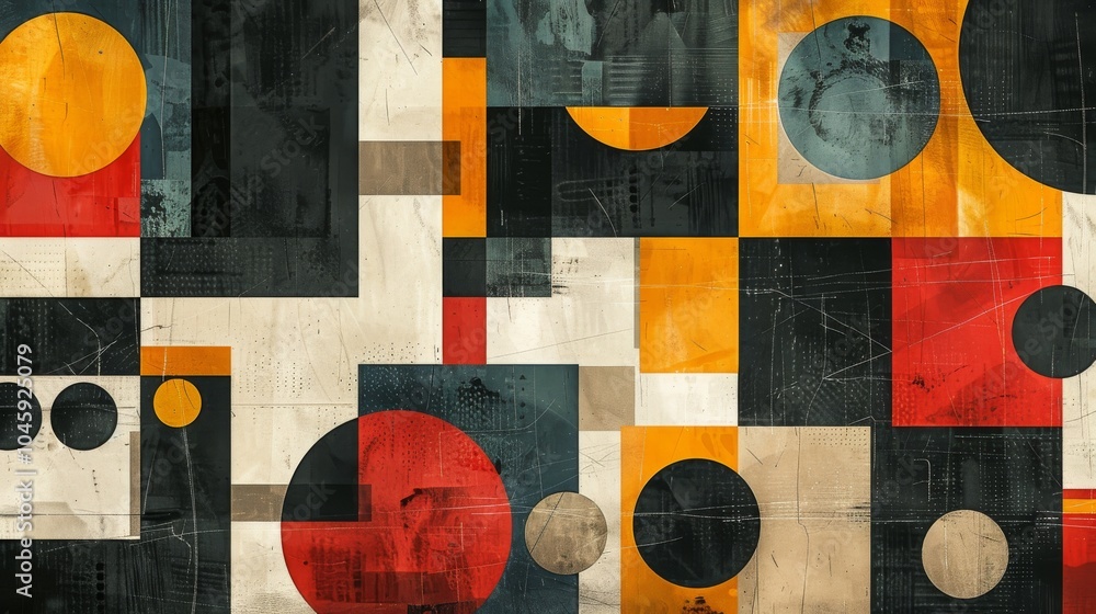 Poster a dynamic geometric vector background, featuring scandinavian colors with a mix of circles and squar
