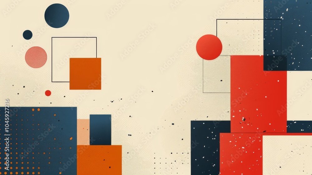 Poster a dynamic geometric vector background, featuring scandinavian colors with a mix of circles and squar