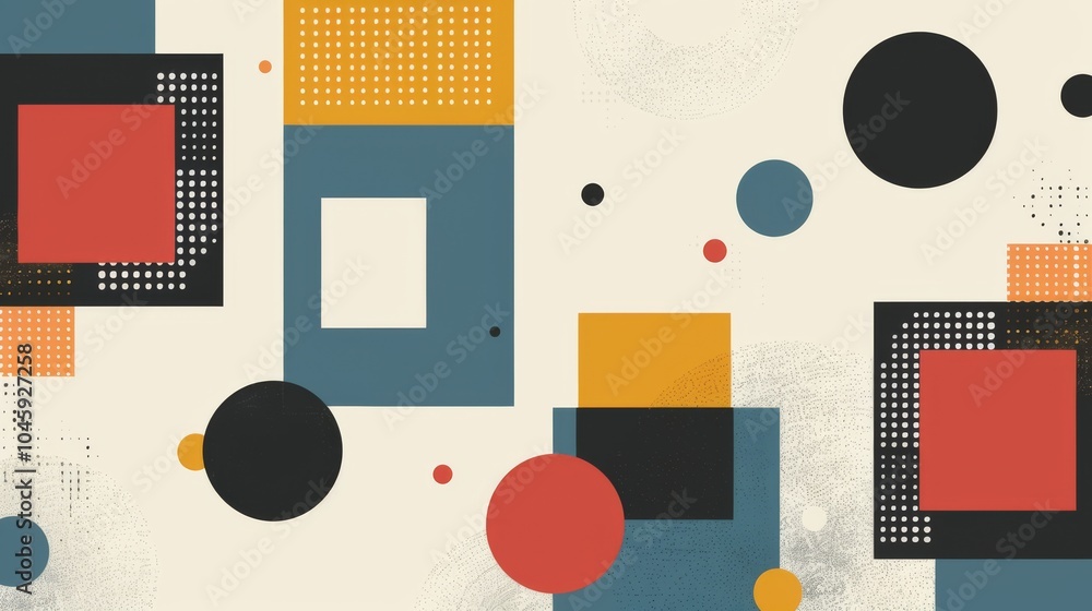 Poster a dynamic geometric vector background, featuring scandinavian colors with a mix of circles and squar