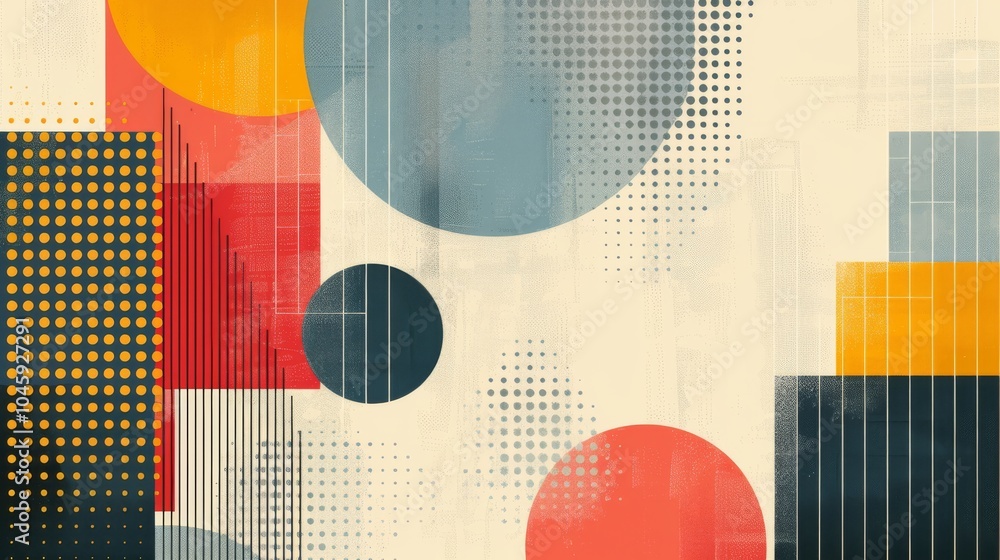 Poster a dynamic geometric vector background, featuring scandinavian colors with a mix of circles and squar