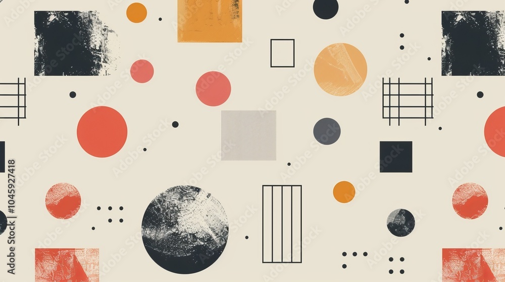 Poster a dynamic geometric vector background, featuring scandinavian colors with a mix of circles and squar