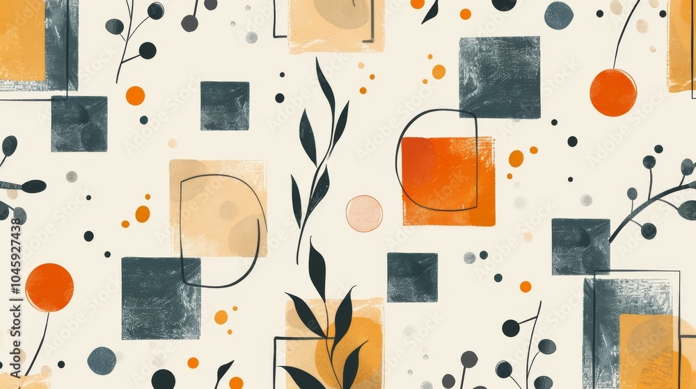 Poster a dynamic geometric vector background, featuring scandinavian colors with a mix of circles and squar