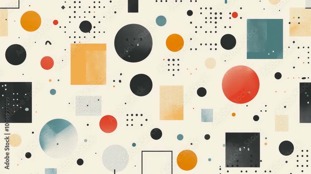 Poster a dynamic geometric vector background, featuring scandinavian colors with a mix of circles and squar