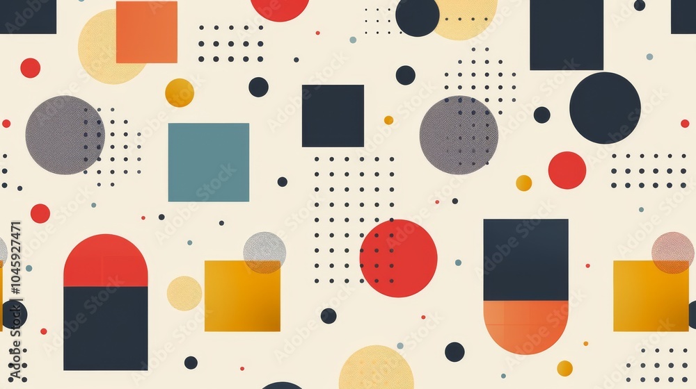 Poster a dynamic geometric vector background, featuring scandinavian colors with a mix of circles and squar