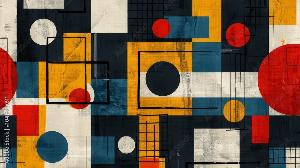 Poster a dynamic geometric vector background, featuring scandinavian colors with a mix of circles and squar