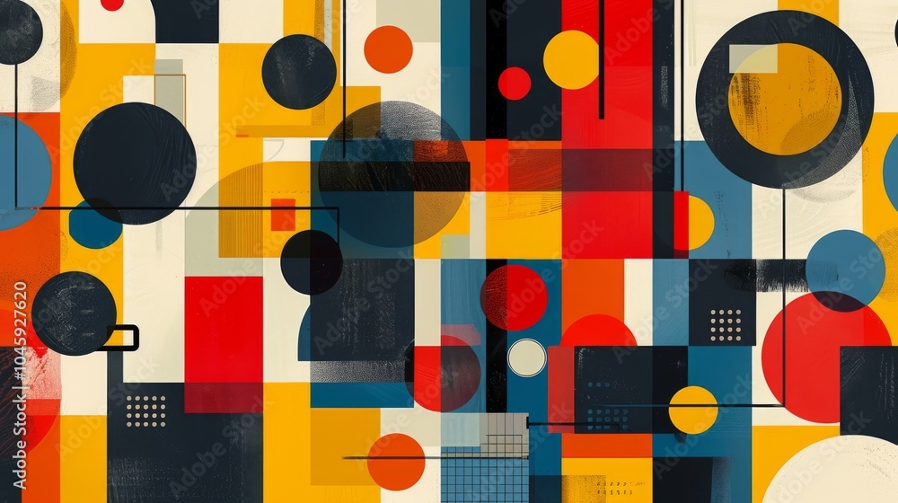 Poster a dynamic geometric vector background, featuring scandinavian colors with a mix of circles and squar