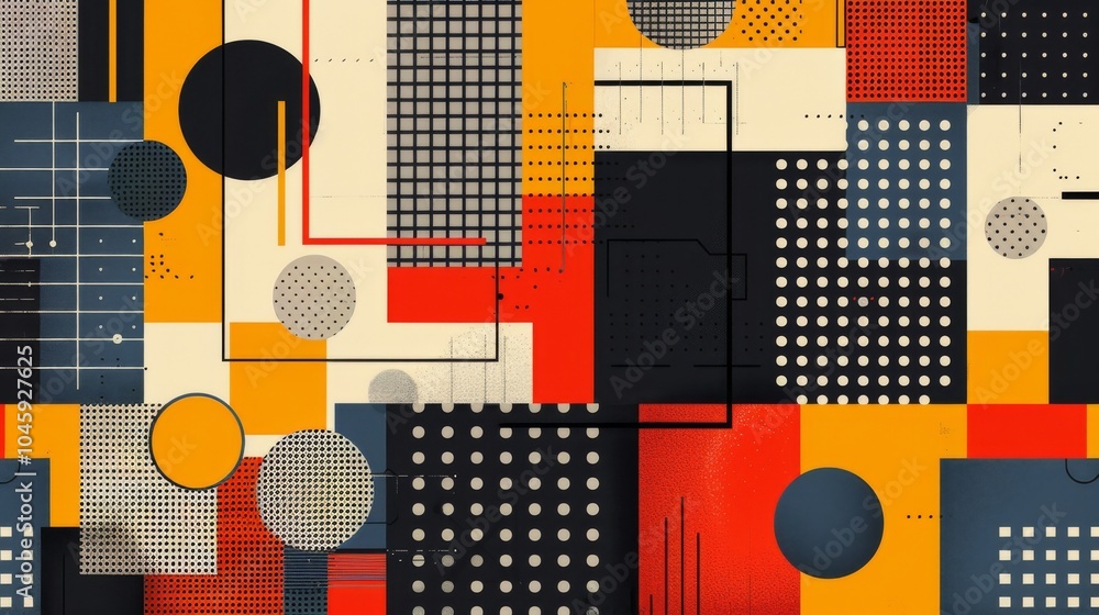Poster a dynamic geometric vector background, featuring scandinavian colors with a mix of circles and squar
