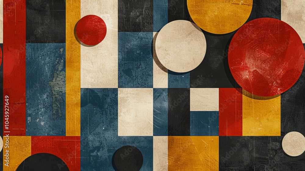 Poster a dynamic geometric vector background, featuring scandinavian colors with a mix of circles and squar