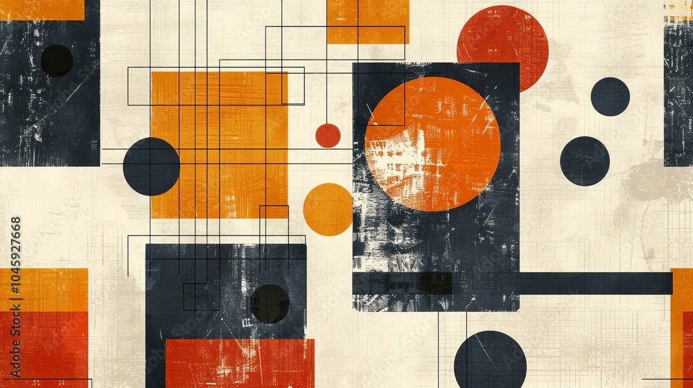 Poster a dynamic geometric vector background, featuring scandinavian colors with a mix of circles and squar