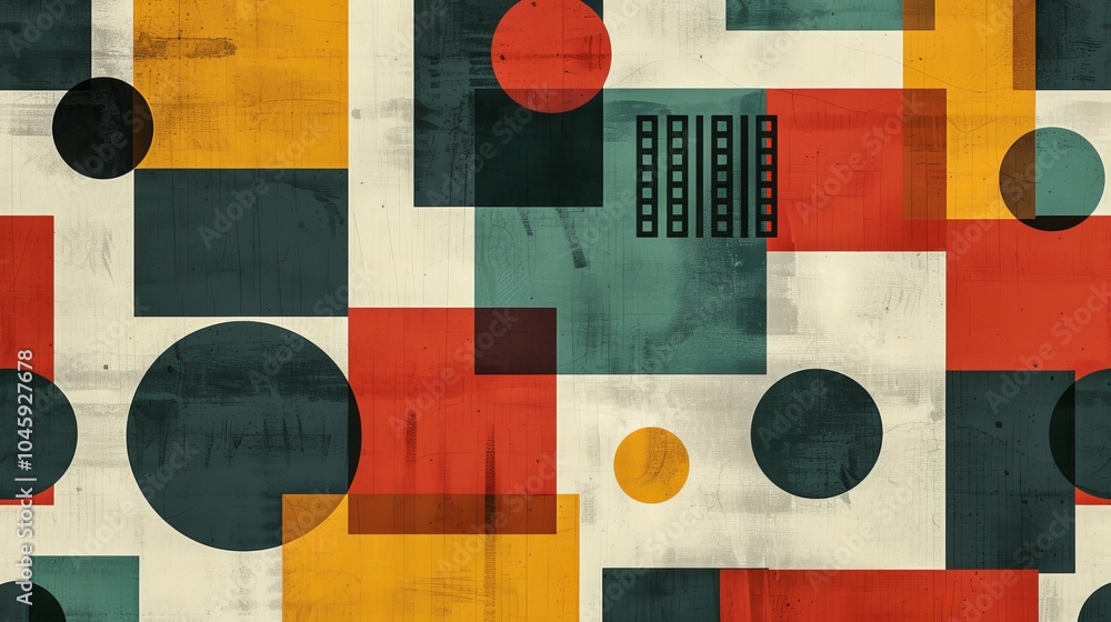 Poster a dynamic geometric vector background, featuring scandinavian colors with a mix of circles and squar
