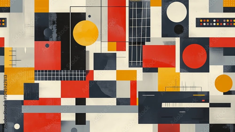 Poster a dynamic geometric vector background, featuring scandinavian colors with a mix of circles and squar