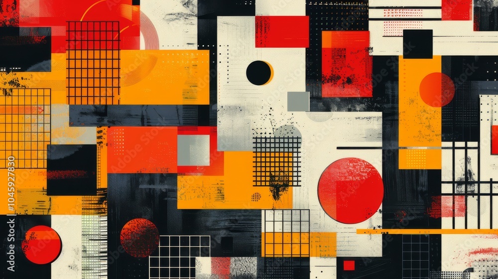 Poster a dynamic geometric vector background, featuring scandinavian colors with a mix of circles and squar