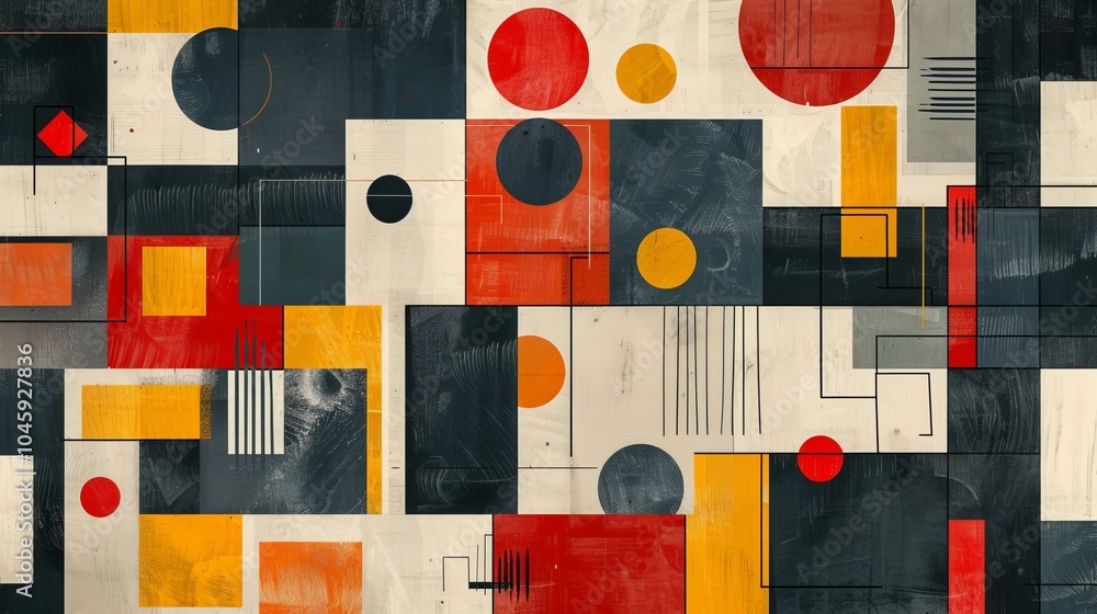 Poster a dynamic geometric vector background, featuring scandinavian colors with a mix of circles and squar