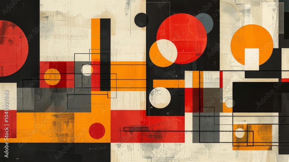 Poster a dynamic geometric vector background, featuring scandinavian colors with a mix of circles and squar
