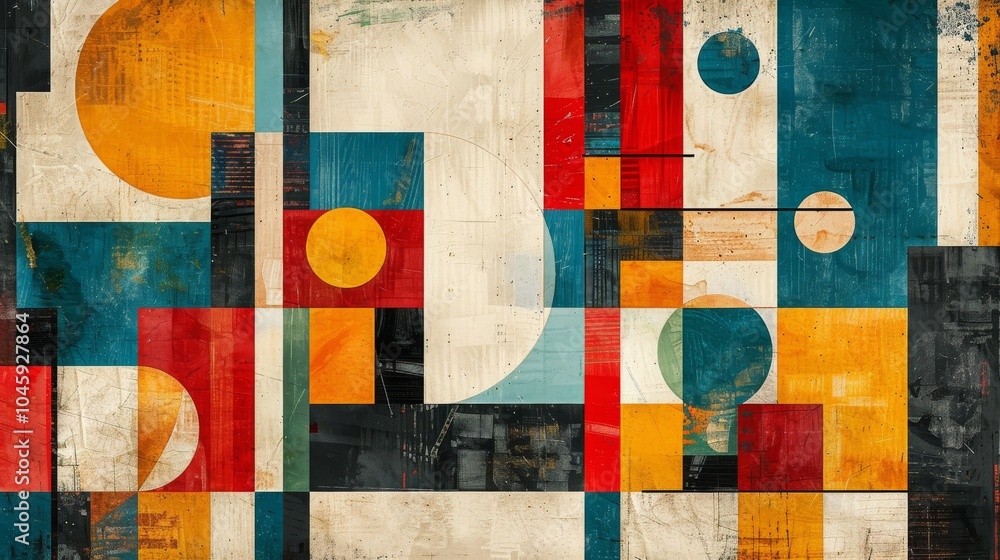 Poster a dynamic geometric vector background, featuring scandinavian colors with a mix of circles and squar