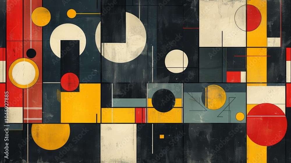 Poster a dynamic geometric vector background, featuring scandinavian colors with a mix of circles and squar