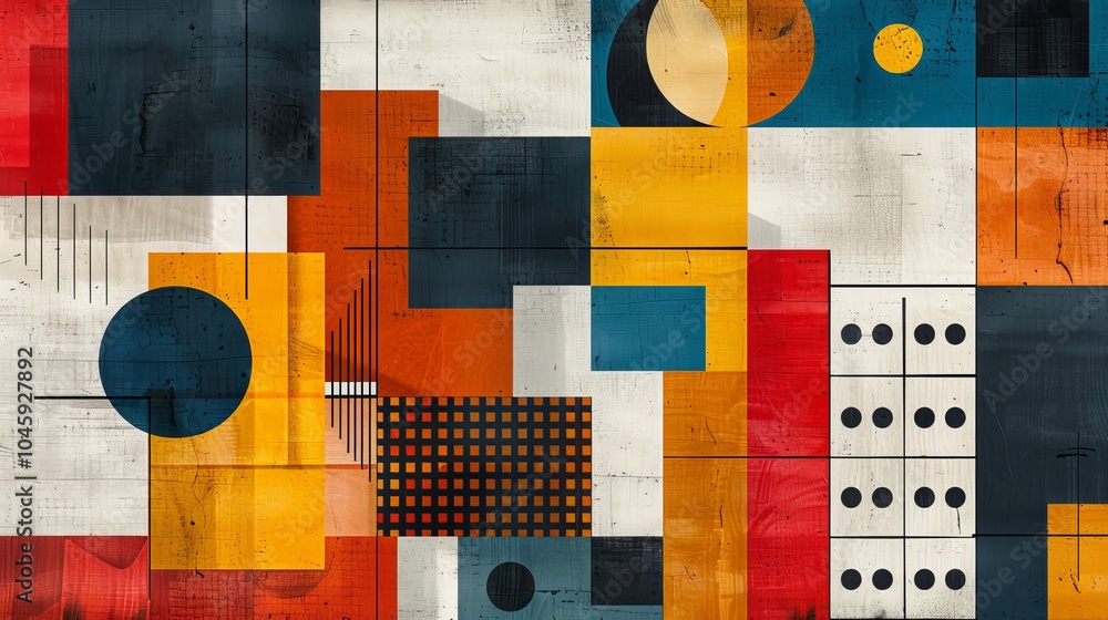 Poster a dynamic geometric vector background, featuring scandinavian colors with a mix of circles and squar