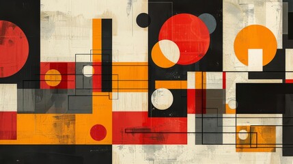 A dynamic geometric vector background, featuring Scandinavian colors with a mix of circles and squares in an abstract layout