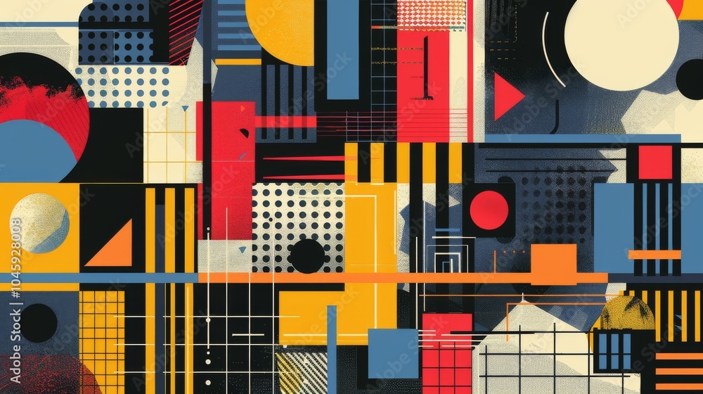 Poster a dynamic geometric vector background, featuring scandinavian colors with a mix of circles and squar