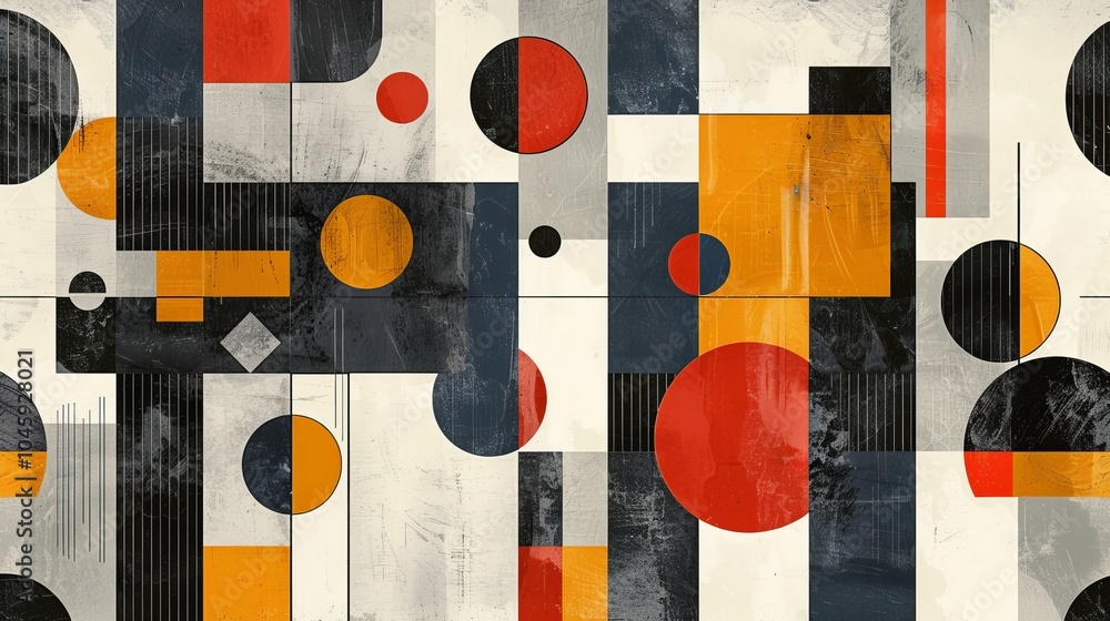 Poster a dynamic geometric vector background, featuring scandinavian colors with a mix of circles and squar
