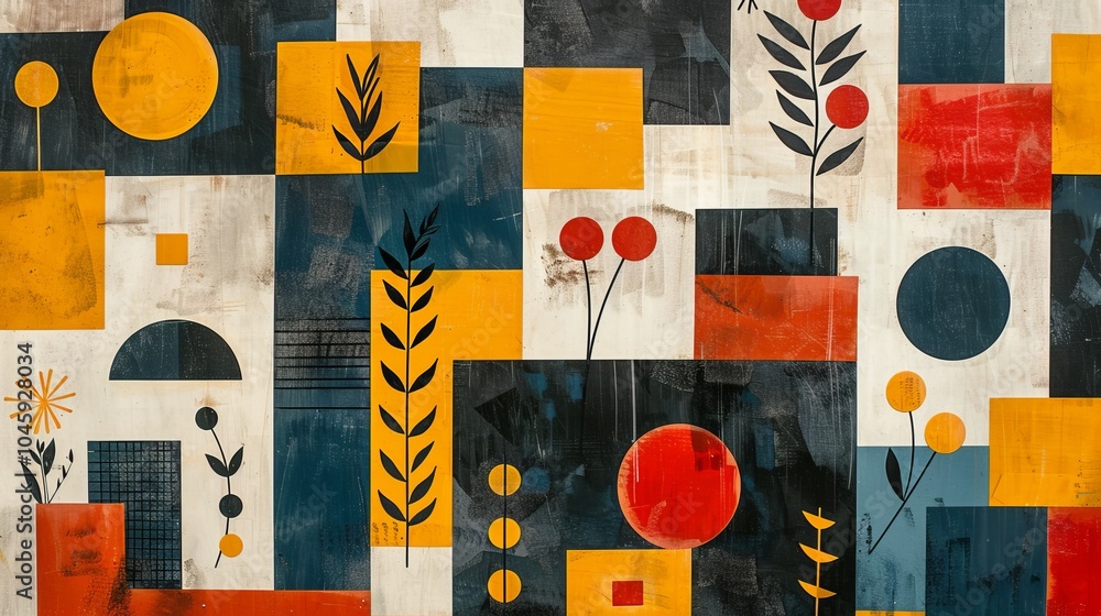 Poster a dynamic geometric vector background, featuring scandinavian colors with a mix of circles and squar