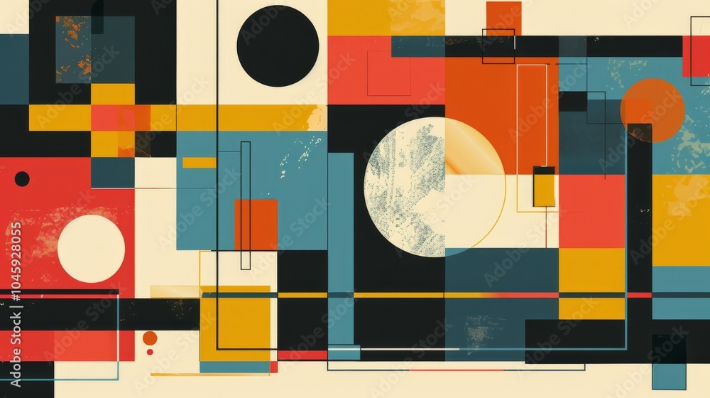 Poster a dynamic geometric vector background, featuring scandinavian colors with a mix of circles and squar