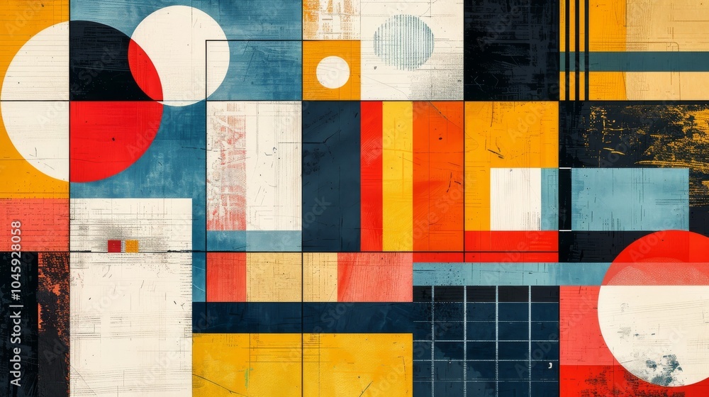 Poster a dynamic geometric vector background, featuring scandinavian colors with a mix of circles and squar