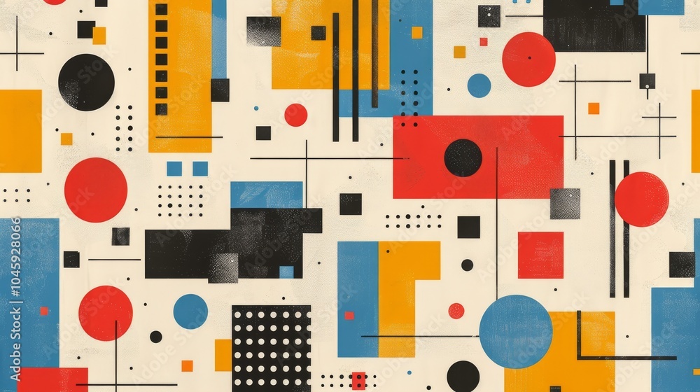 Poster a dynamic geometric vector background, featuring scandinavian colors with a mix of circles and squar