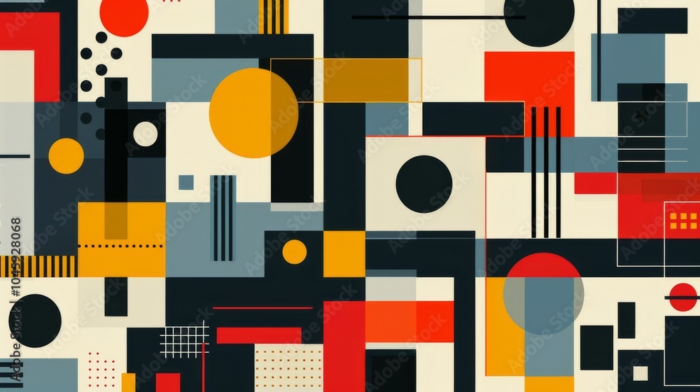 Poster a dynamic geometric vector background, featuring scandinavian colors with a mix of circles and squar