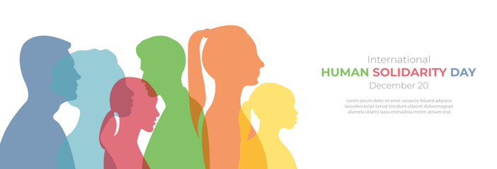 International Human Solidarity Day.Vector illustration with silhouettes of men and women standing side by side together.