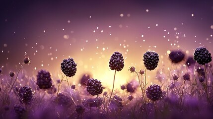   Purple flowers fill a field, illuminated by sunlight from behind