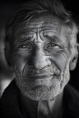 Artistic monochrome portrait of a mature man with expression black and white
