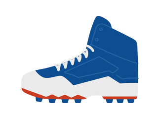 Football cleats with spikes. Professional sports player boots. Blue and white footwear. Athletic sneakers. Vector flat illustration isolated on white background