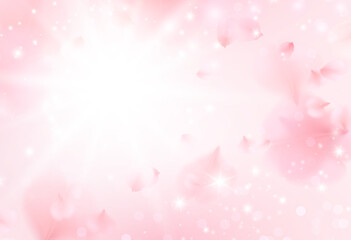 Petals of pink rose spa background. Floral pattern, flying sakura effect, cherry flower elements for romantic banner design. Spring blossom concept © Kindlena