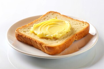Toast with butter on white plate