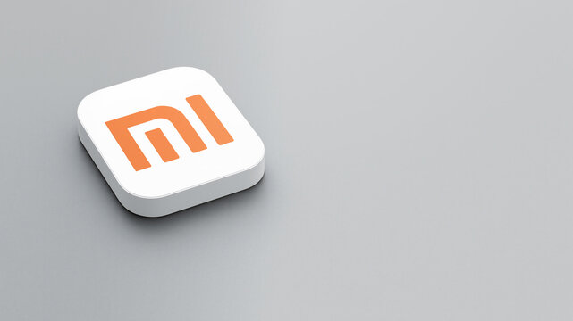 An icon of the Xiaomi logo on a gray background, a white square with rounded corners, a minimalistic design, 3D rendering.